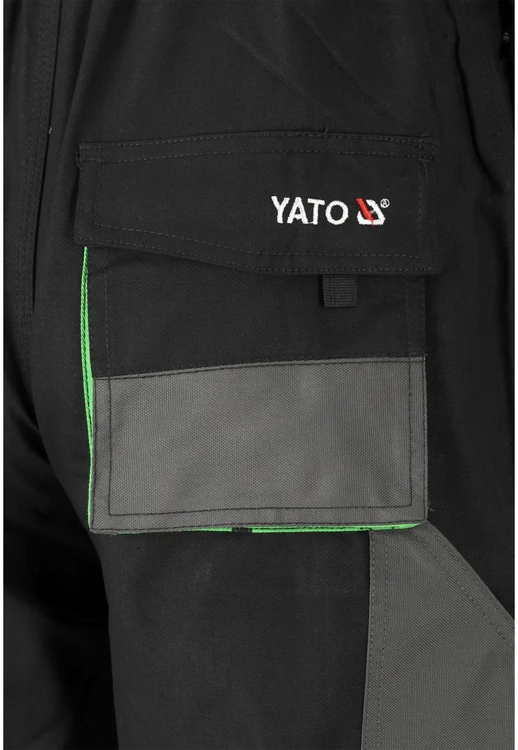 Yato Darbo kombinezonas su 10 kišenių, dydis 2XL, medvilniniai darbo drabužiai, juodi, pilki ir žali, vyrams