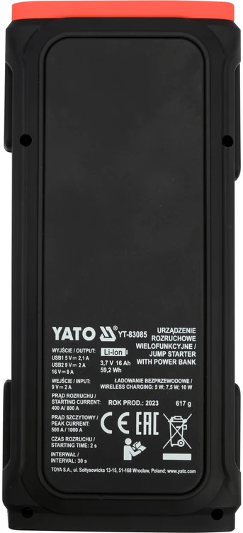 Yato Toya Sa Poland Paleidimo prietaisas | powerbank | 16000 mAh | LCD | indukcinis pakrovimas (YT-83085)