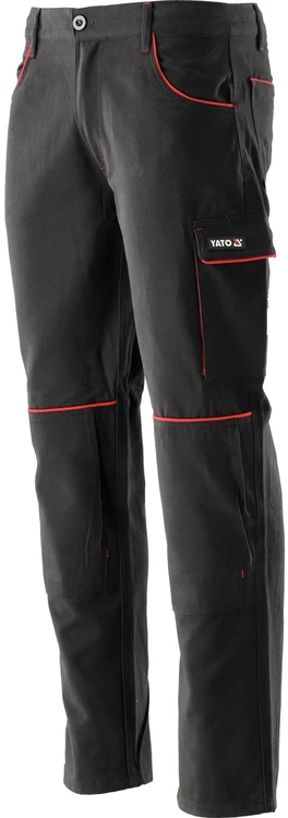 Yato Patogios darbo kelnės vyrams, dydis 2XL, juodos ir raudonos spalvos, medvilninės darbo kelnės