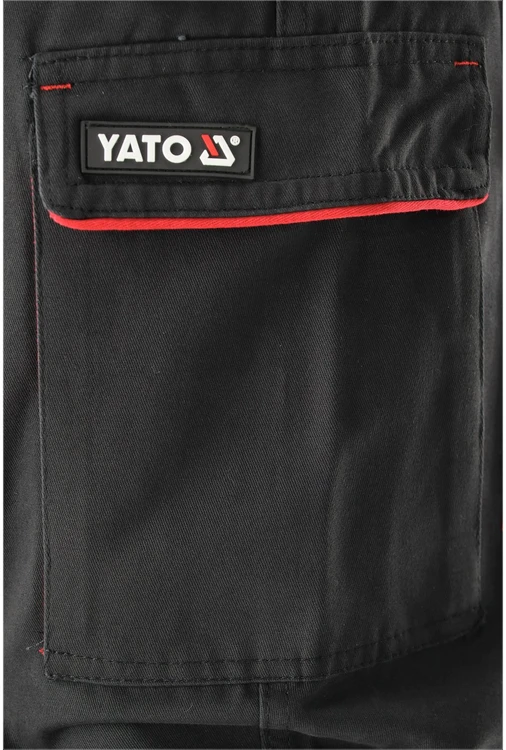 Yato Darbo kelnės Comfy, dydis L/XL, medvilninės darbo kelnės, juoda ir raudona darbo apranga
