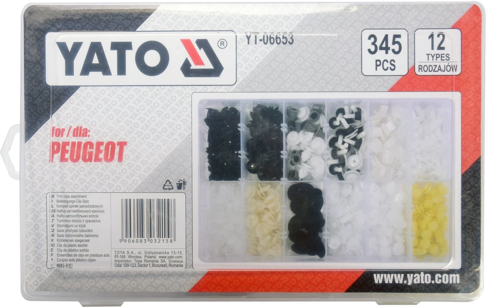 Yato Toya Sa Poland Automobilinis klipsų asortimentas Peugeot | 345 vnt. (YT-06653)