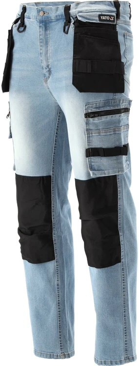 Yato Darbinės kelnės statyboms, tampraus džinso, šviesiai mėlynos spalvos, dydis 2XL, dailidės kelnės, darbo kelnės