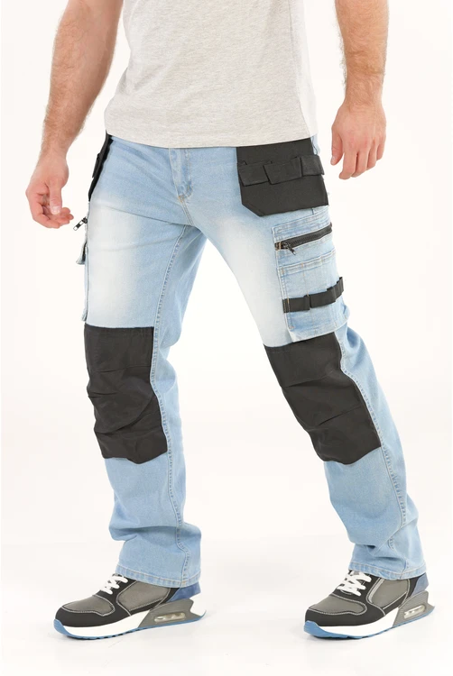 Yato Darbinės kelnės statyboms, tampraus džinso, šviesiai mėlynos spalvos, dydis 2XL, dailidės kelnės, darbo kelnės