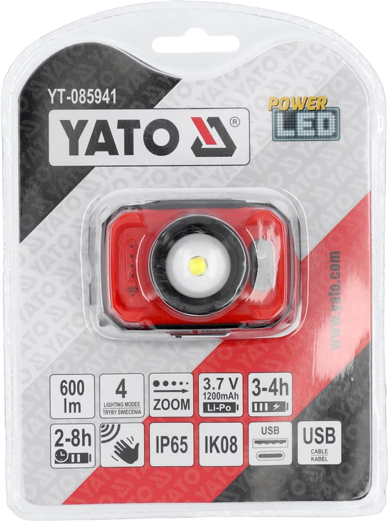 Yato Toya Sa Poland Lempa dedama ant galvos | 600LM AKU / judesio daviklis | LED (YT-085941)