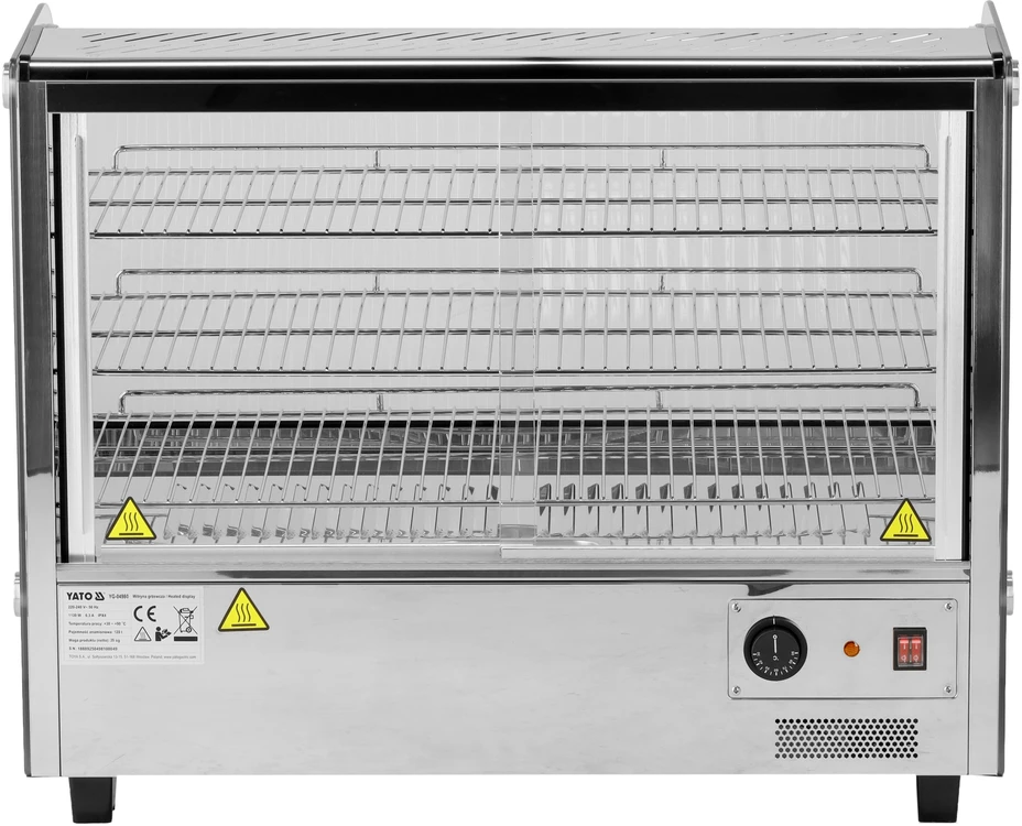 Yato Toya Sa Poland Šildoma vitrina | pastatoma | 120 l | 1100 W | 678 × 568 × 686 mm | 30–90 °C | 3 lentynos | stumdomos durys | nerūdijantis plienas ir stiklas | LED (YG-04980)