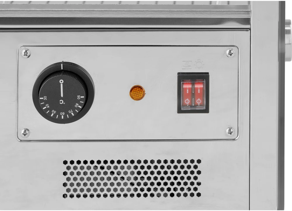 Toya Sa Poland Šildoma vitrina | pastatoma | 160 l | 1500 W | 856 × 568 × 686 mm | 30–90 °C | 3 lentynos | stumdomos durys | nerūdijantis plienas ir stiklas | LED | vandens talpa drėgmei (YG-04981)