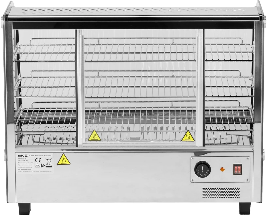 Toya Sa Poland Šildoma vitrina | pastatoma | 160 l | 1500 W | 856 × 568 × 686 mm | 30–90 °C | 3 lentynos | stumdomos durys | nerūdijantis plienas ir stiklas | LED | vandens talpa drėgmei (YG-04981)