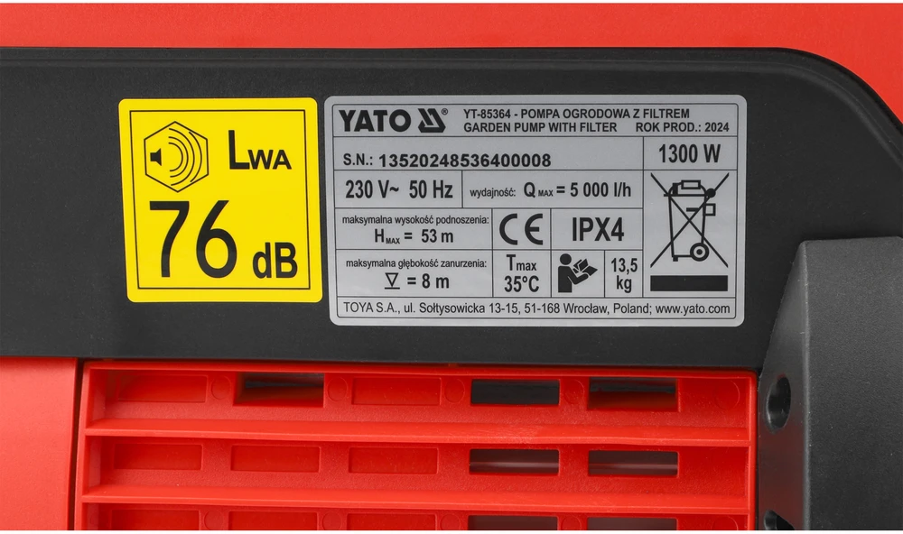 Vandens siurblys Yato YT-85364; 1300 W