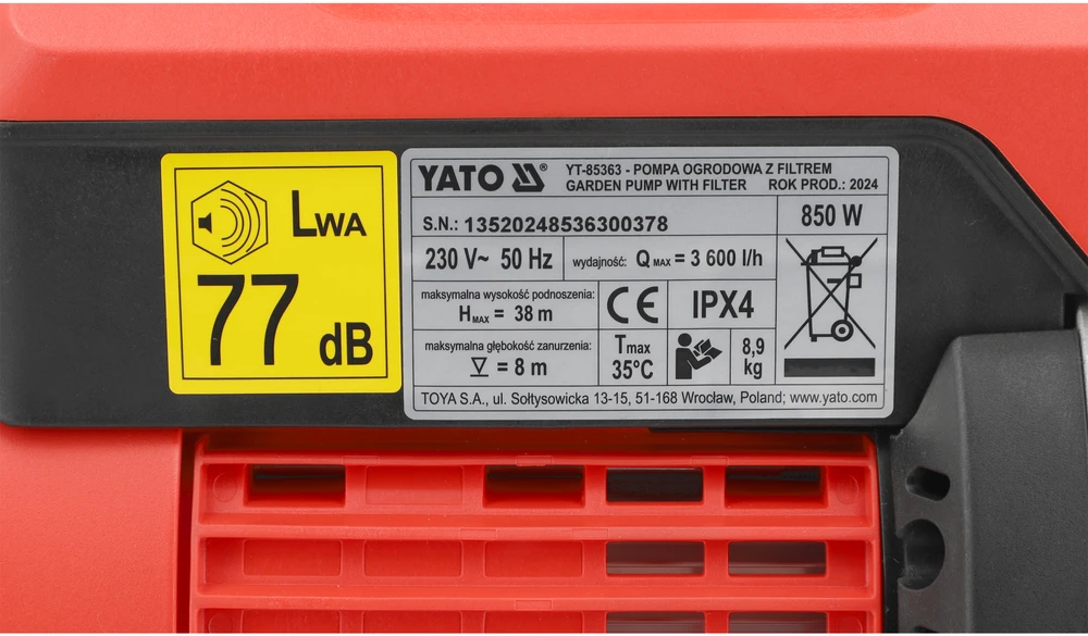 Yato Toya Sa Poland Sodo siurblys | su filtru ir slėgio matuokliu | 850W (YT-85363)