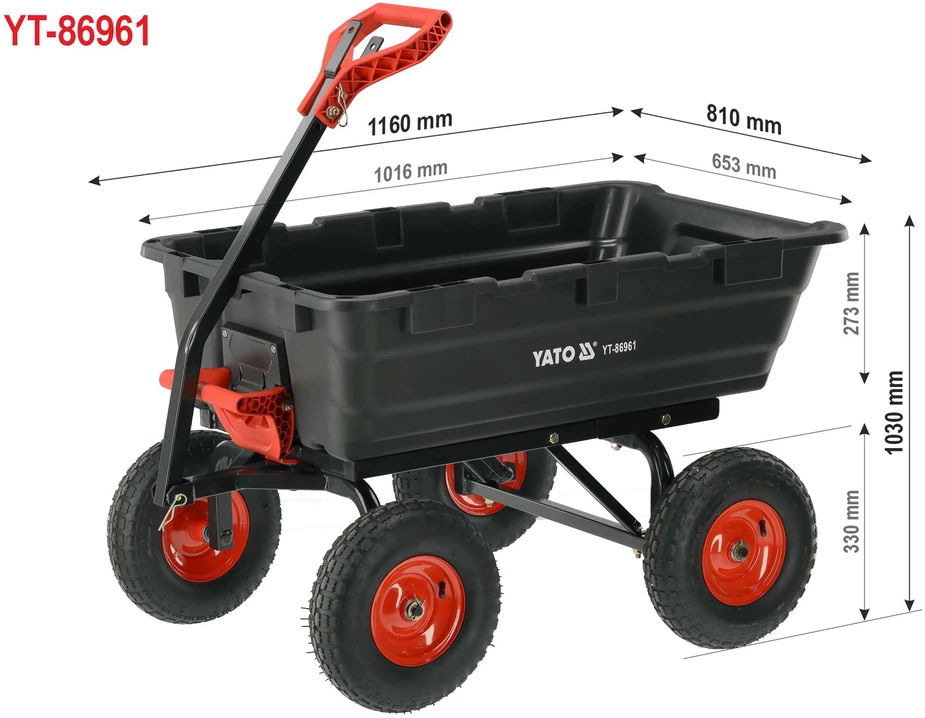 Yato Toya Sa Poland Sodo vežimėlis su savivarčiu XXL 550 kg, 13" ratai (YT-86961)