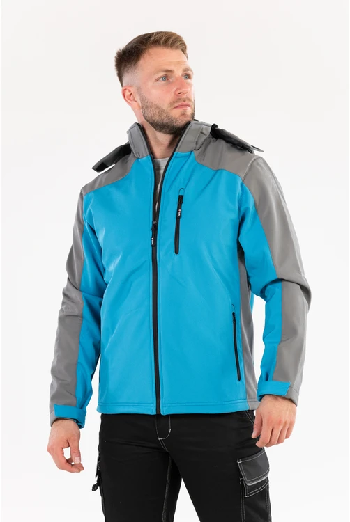 Yato Softshell striukė su gobtuvu, atspari vandeniui, kvėpuojanti, dydis 3XL, darbo striukė, Stratus striukė, pilkai mėlynas softshell