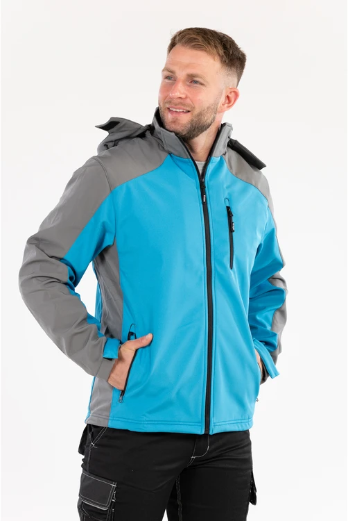 Yato Softshell striukė su gobtuvu, atspari vandeniui, kvėpuojanti, dydis 3XL, darbo striukė, Stratus striukė, pilkai mėlynas softshell
