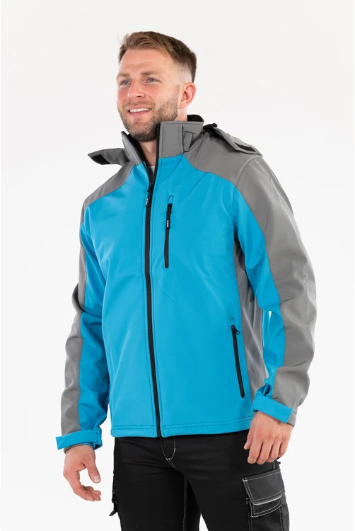 Yato Softshell striukė su gobtuvu, atspari vandeniui, kvėpuojanti, dydis 3XL, darbo striukė, Stratus striukė, pilkai mėlynas softshell
