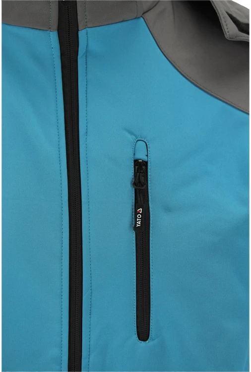 Yato Softshell striukė su gobtuvu, atspari vandeniui, kvėpuojanti, dydis 3XL, darbo striukė, Stratus striukė, pilkai mėlynas softshell