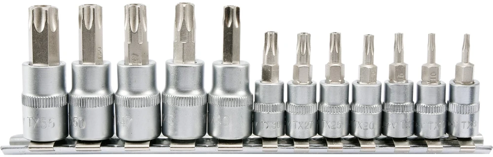 Yato Toya Sa Poland Įpresuotų antgalių rinkinys 1/4"+3/8", 12 vnt T-Star su skylėmis T8-T55 (YT-04332)