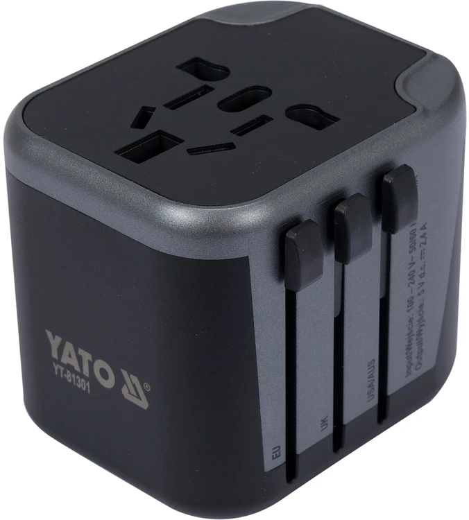 Yato Toya Sa Poland Kelionininis adapteris | universalus | daugiau nei 150 šalių | su 2 X USB 5V / 2.4A Įkrovikliu (YT-81301)
