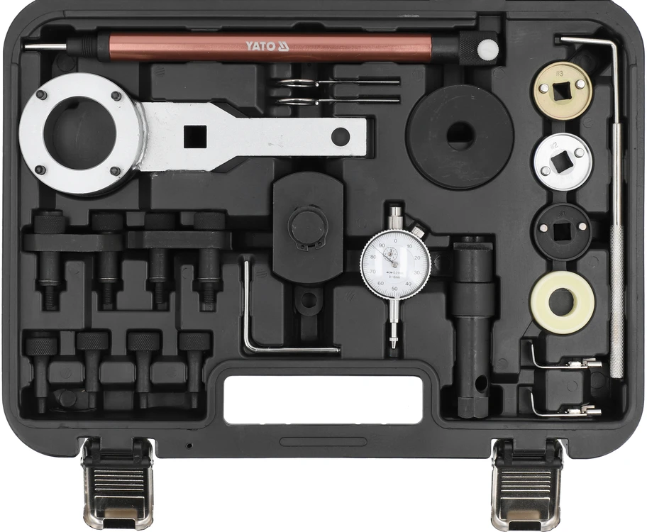 Yato VAG paskirstymo įrankių rinkinys, 22 vnt., VW Audi Seat Skoda, alkūninio ir skirstomojo veleno fiksavimo įrankiai, variklio laiko nustatymo įrankiai