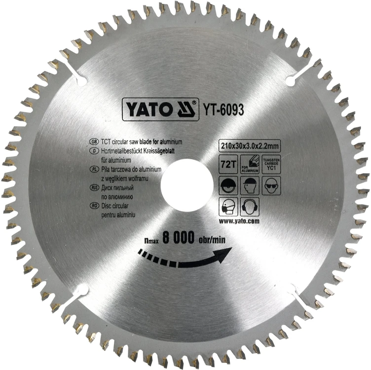 YATO diskinis pjūklas, skirtas ALUMINIUI 210x30mm 72 dantu 6093