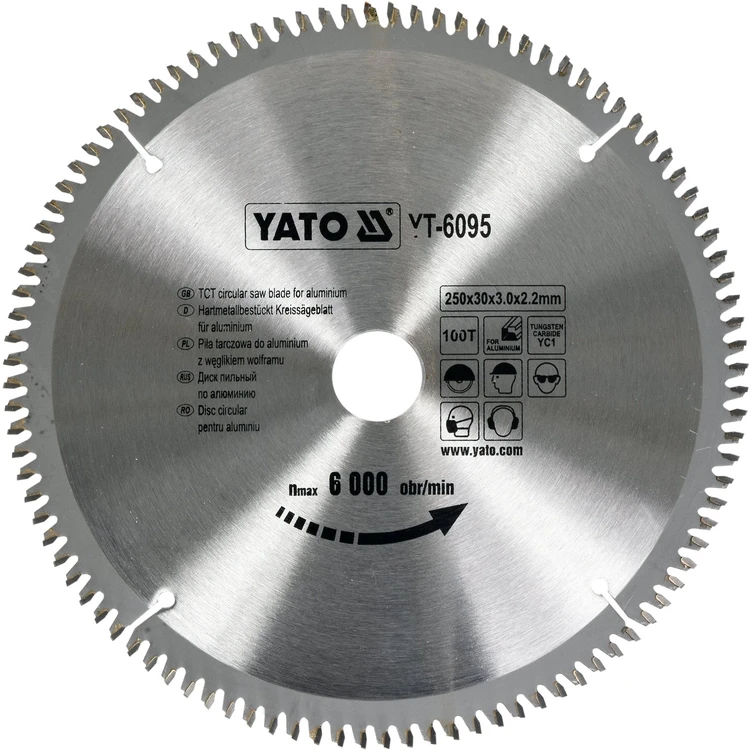 YATO diskinis pjūklas, skirtas ALUMINIUI 250x30mm 100 dantu 6095