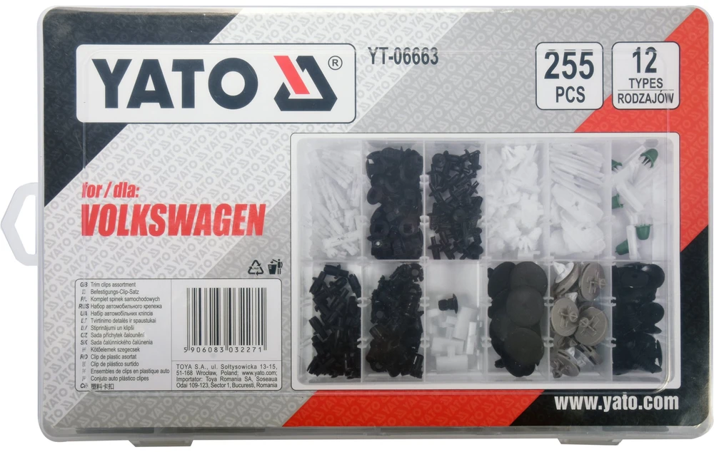 Yato Toya Sa Poland Automobilinis klipsų asortimentas VW | 255 vnt. (YT-06663)