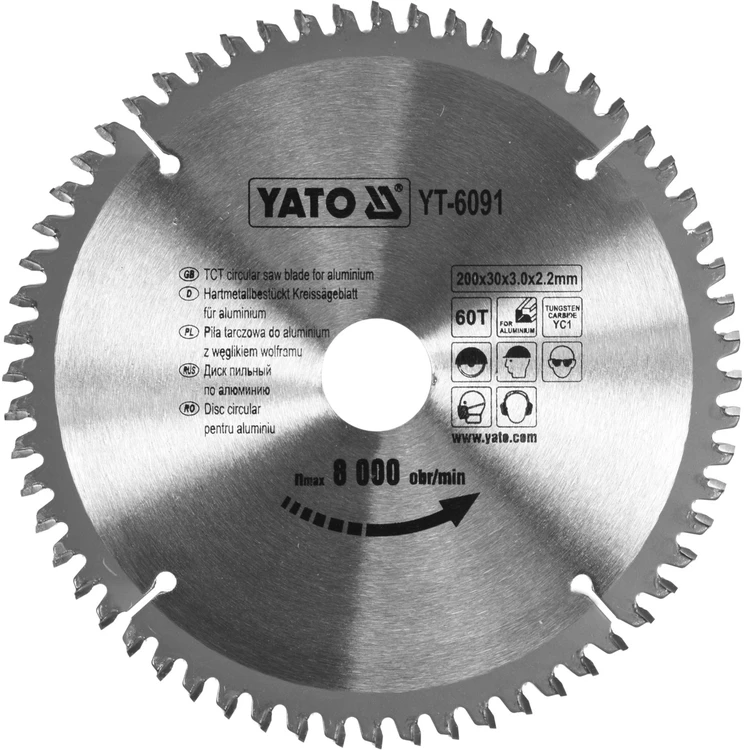 YATO diskinis pjūklas, skirtas ALUMINIUI 200x30mm 60 dantuku 6091