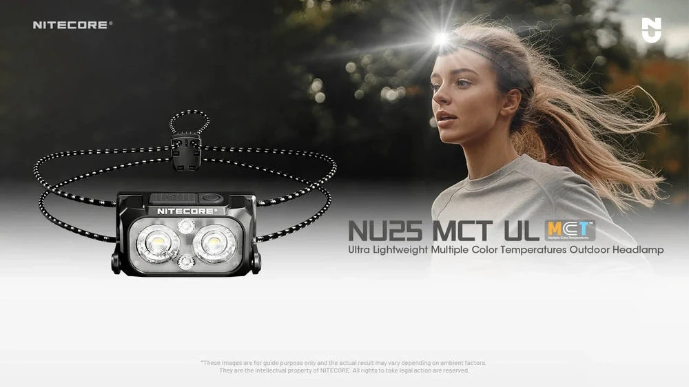 Nitecore NU25 MCT UL 400 lm USB-C įkraunamas ultralengva galvos lempa su keliomis temperatūromis