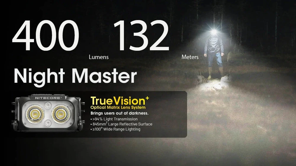 Nitecore NU25 MCT UL 400 lm USB-C įkraunamas ultralengva galvos lempa su keliomis temperatūromis