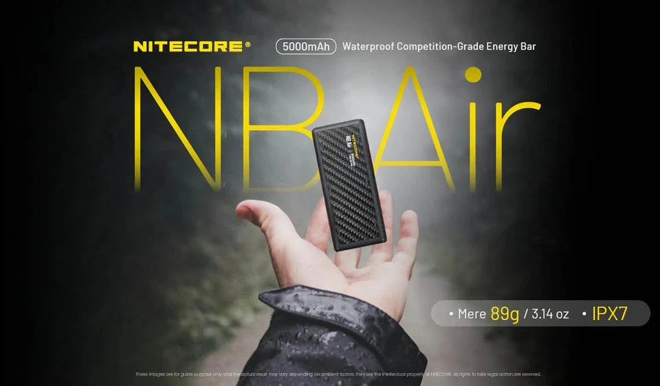 Nitecore NB Air itin lengvas ir plonas USB-C 5000mAh maitinimo blokas