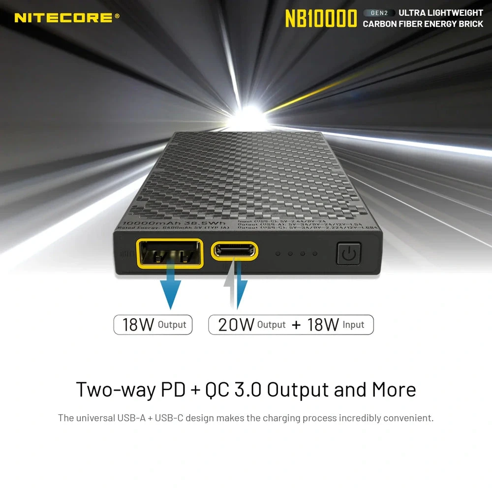 Nitecore 10000mAh itin lengva 20W išorinė baterija NB10000 Gen2