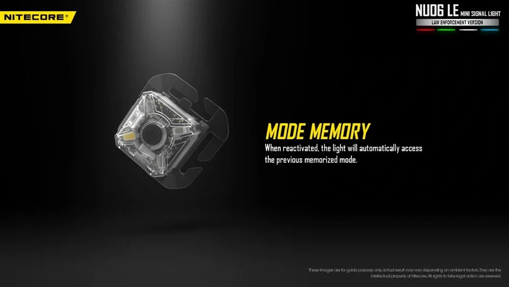 Nitecore NU06 LE mini signalinė lempa – 4 spalvų LED, 9 režimai, įkraunama per USB-C, atspari vandeniui (IP66), kompaktiškas dizainas