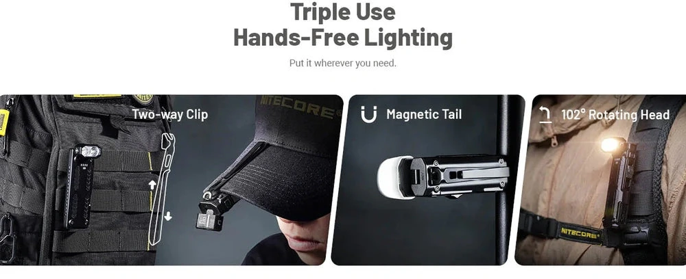 Nitecore EDC09 įkraunamas EDC žibintuvėlis – 1 600 liumenų, 3 spalvinės temperatūros, 102° pasukama galvutė, USB-C, nerūdijantis plienas, atsparus vandeniui (IPX6)