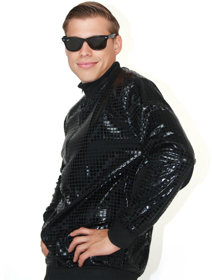 Disco stiliaus juoda Bomber striukė
