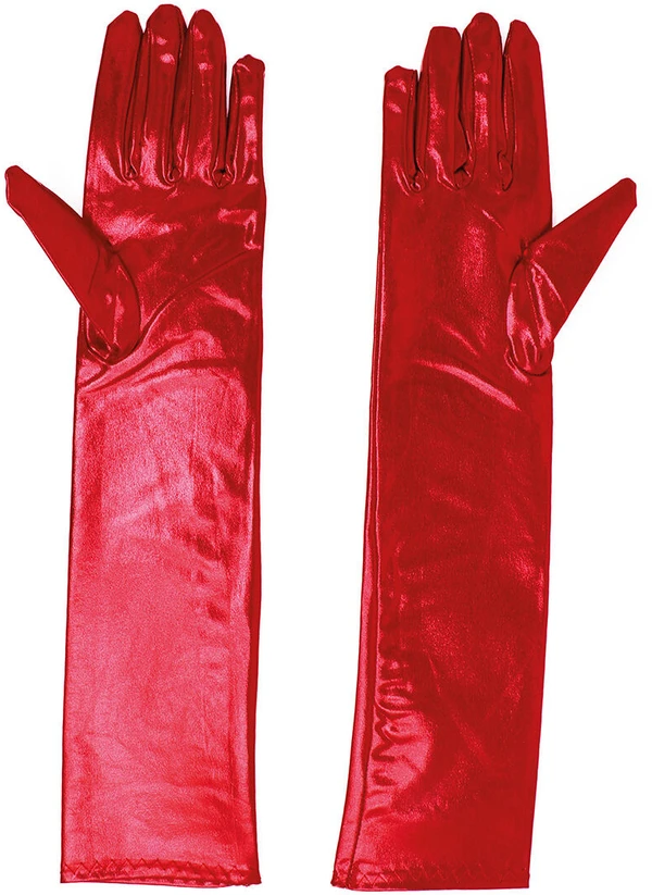 Raudonos metalizuotos pirštinės, 44 cm