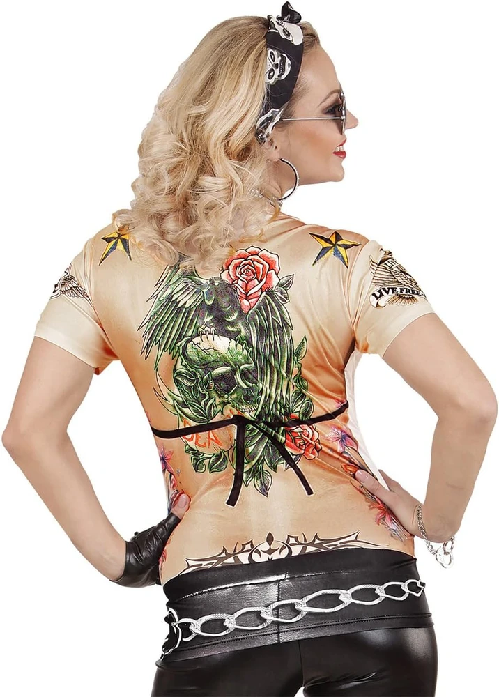 Rokeriški / baikeriški marškinėliai su tatuiruočių spauda moterims