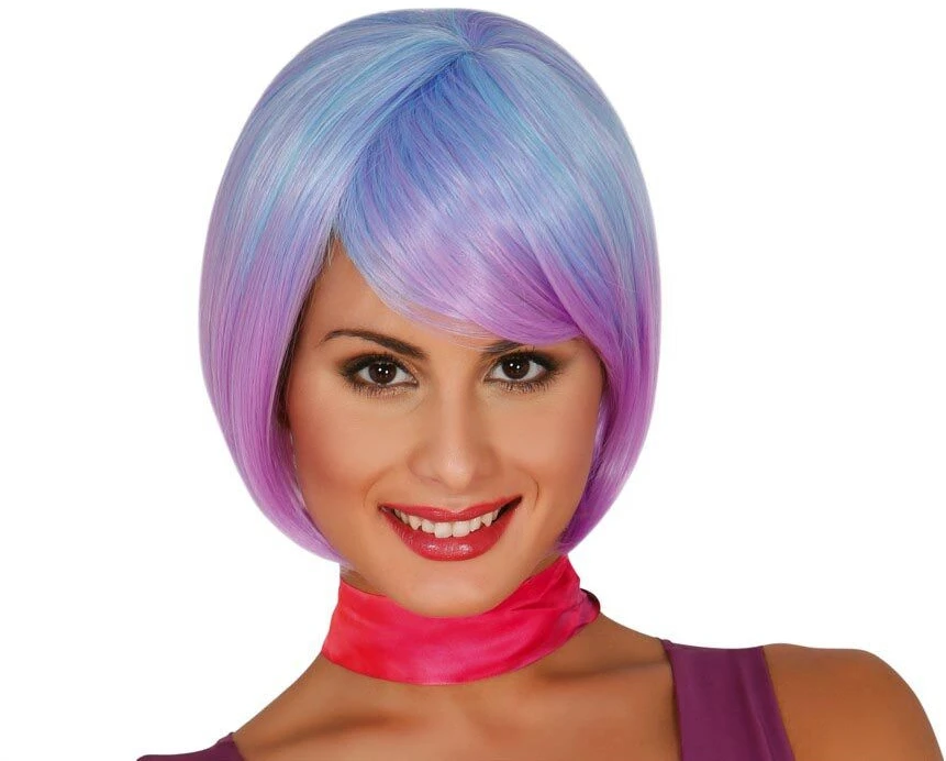 Trumpas violetinis perukas