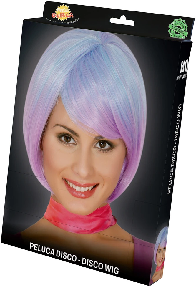 Trumpas violetinis perukas