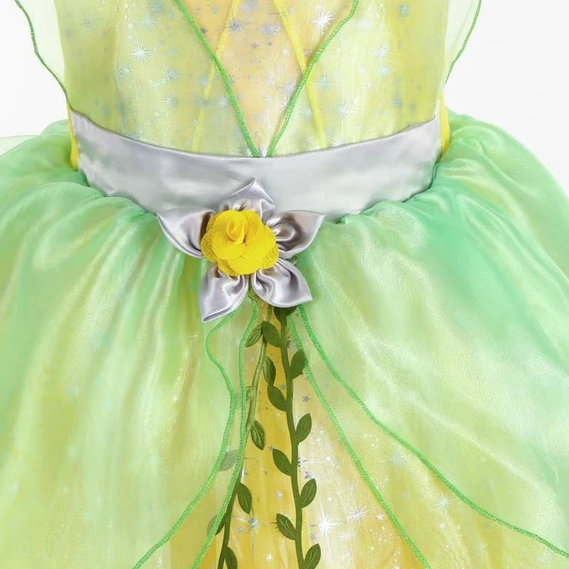 Geltonai žalia princesės suknelė mergaitėms