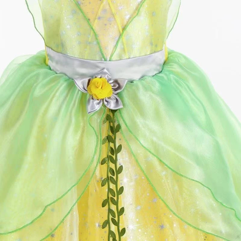 Geltonai žalia princesės suknelė mergaitėms