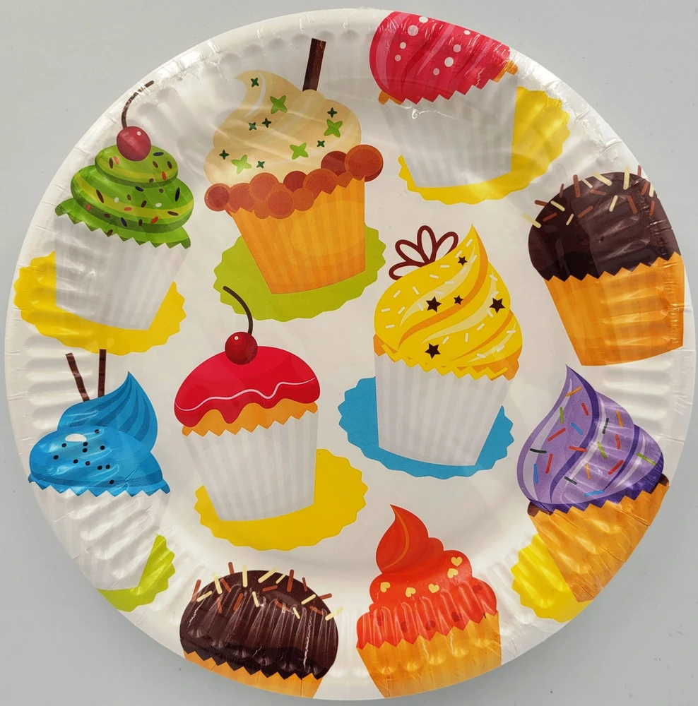 Vienkartinės popierinės lėkštės Cupcake , 18 cm, 8 vnt.