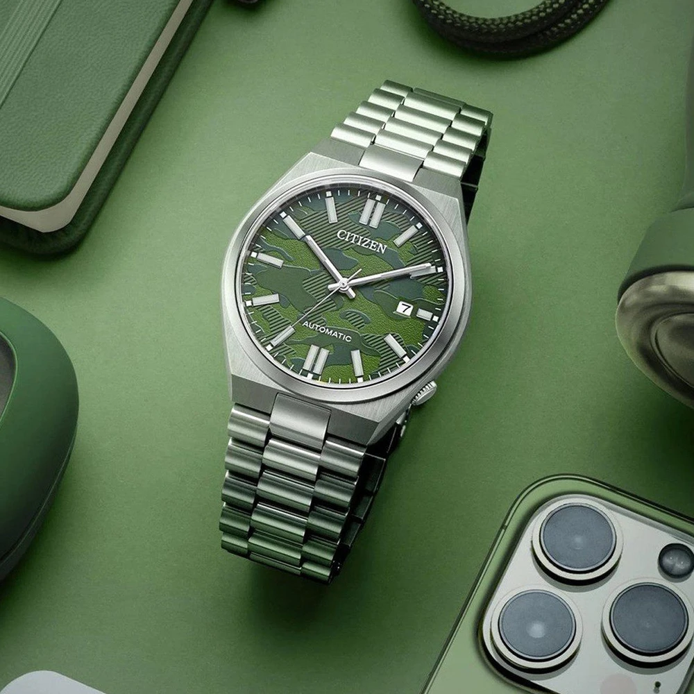 CITIZEN Tsuyosa vyriškas laikrodis NJ0159-86X -Camo Žalias Automatinis klasikinis safyras