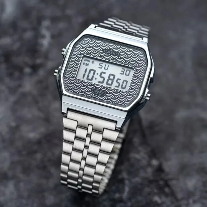 Laikrodis Casio Collection Vintage CASIO VINTAGE modelis ICONIC - TRADITIONAL SEIGAIHA PATTERN Limited Edition - Pilkas