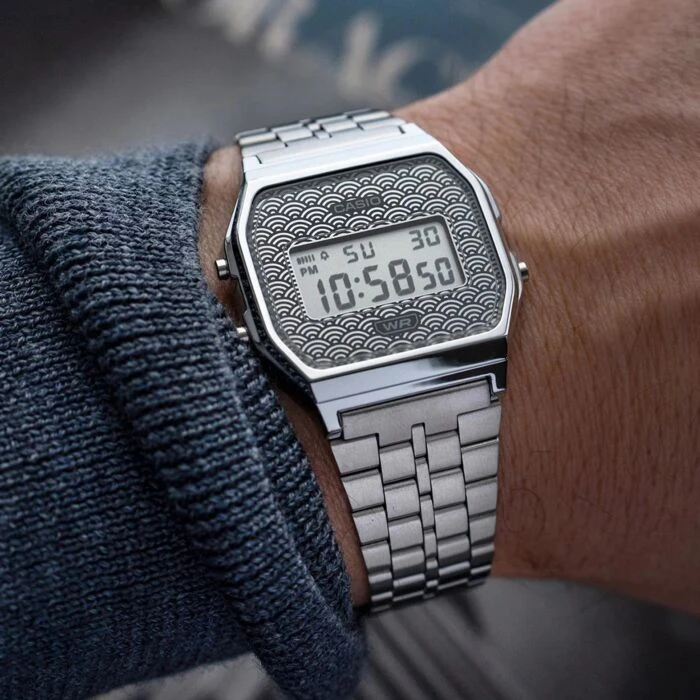 Laikrodis Casio Collection Vintage CASIO VINTAGE modelis ICONIC - TRADITIONAL SEIGAIHA PATTERN Limited Edition - Pilkas
