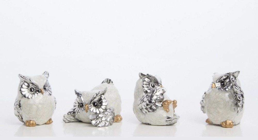 Art-Pol Figūrėlė Pelėda (4vnt kompl.), kreminė/sidabrinė, 4x3x5(A) cm