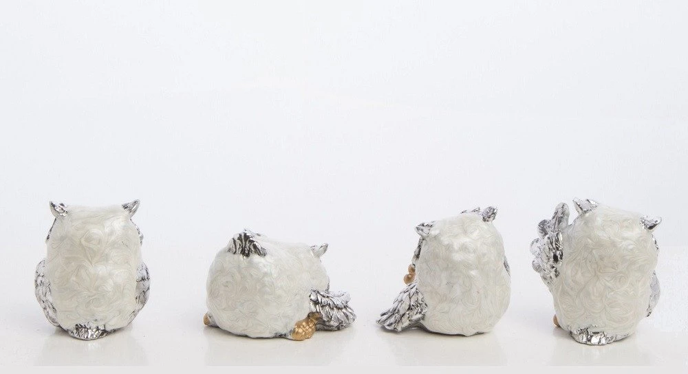 Art-Pol Figūrėlė Pelėda (4vnt kompl.), kreminė/sidabrinė, 4x3x5(A) cm