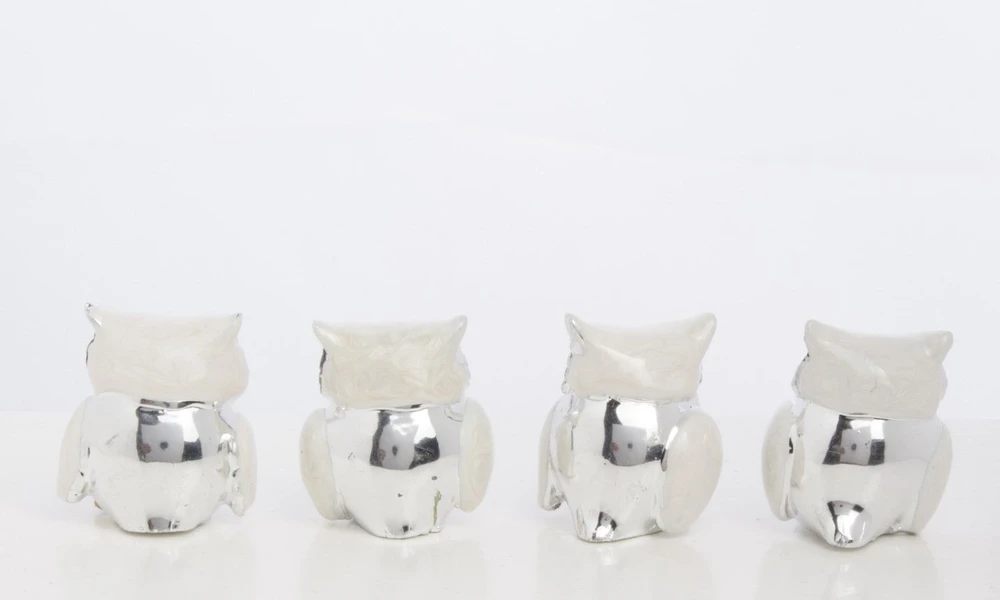 Art-Pol Figūrėlė Pelėda (4vnt kompl.), plastikinė, sidabrinė/balta, 3,5x3x3(A) cm