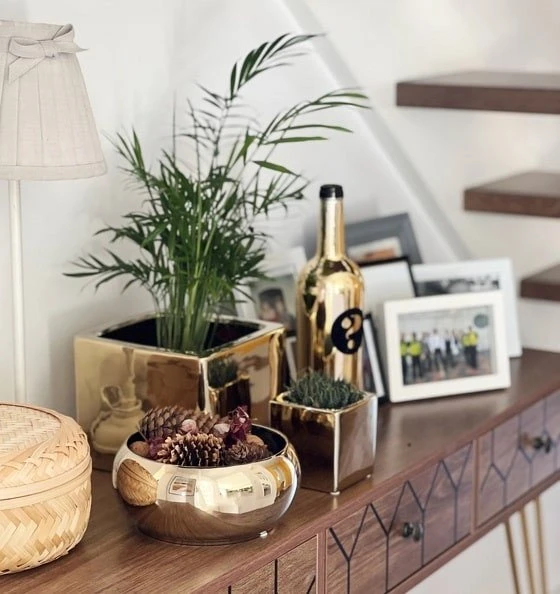 POLNIX Keraminis vazonas MOON, apvalus, auksinis, 19 x 8(A) cm