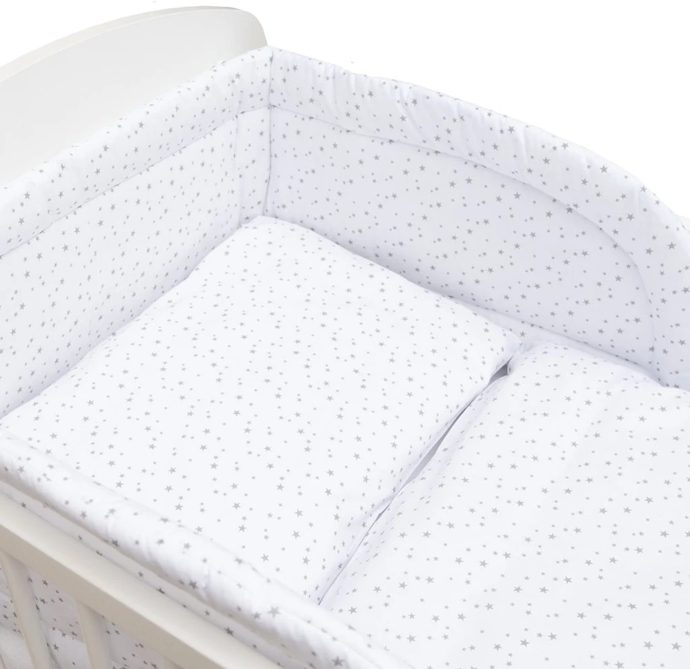 3 dalių patalynės komplektas New Baby 90x120 cm, baltas su pilkomis žvaigždutėmis