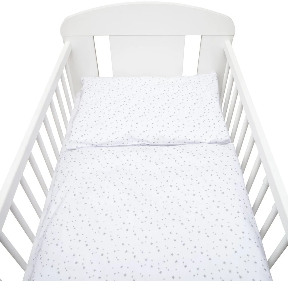 3 dalių patalynės komplektas New Baby 90x120 cm, baltas su pilkomis žvaigždutėmis