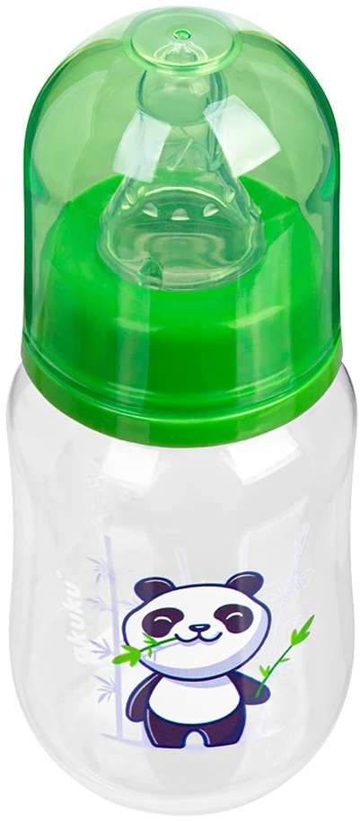 Akuku maitinimo buteliukas 125 ml su silikoniniu žinduku, žalia panda