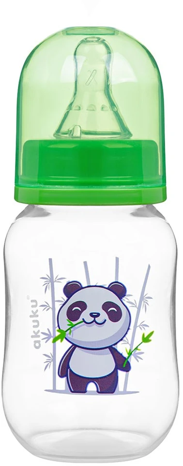 Akuku maitinimo buteliukas 125 ml su silikoniniu žinduku, žalia panda
